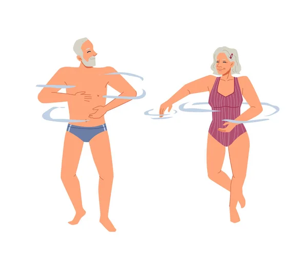 Happy grandparents swimming in pool water isolated — Stock Vector