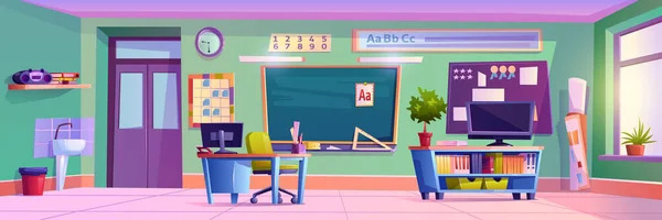 Leere Klassenzimmer mit Möbeln und Dekor — Stockvektor