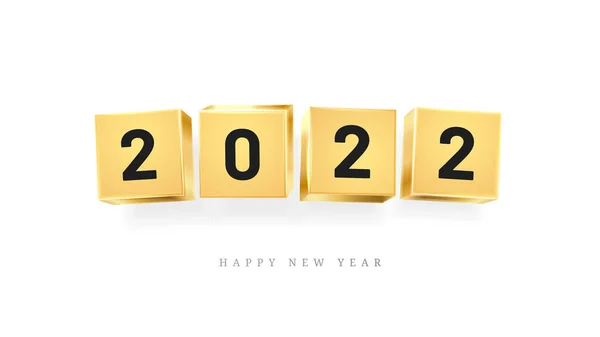 2022 Felice anno nuovo cubi d'oro con i numeri di carta — Vettoriale Stock