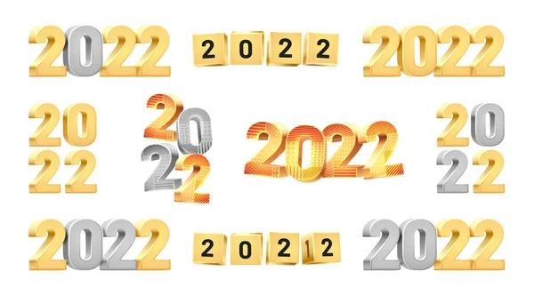 2022 Buon anno nuovo calendario 3D numeri vettoriali impostati — Vettoriale Stock