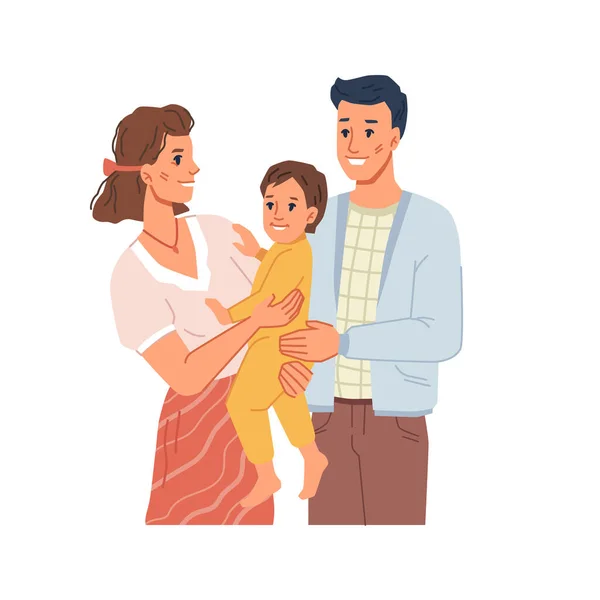 Mamá y papá sosteniendo a un niño pequeño en las manos — Vector de stock