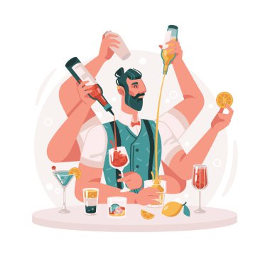 Skillful bartender make cocktails, virtuoso barman