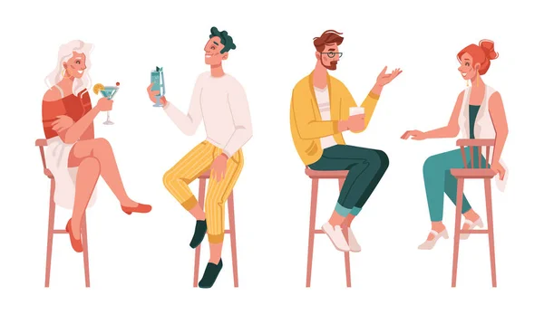 Bar visitors sitting on chairs and drinking vector — Stockvector