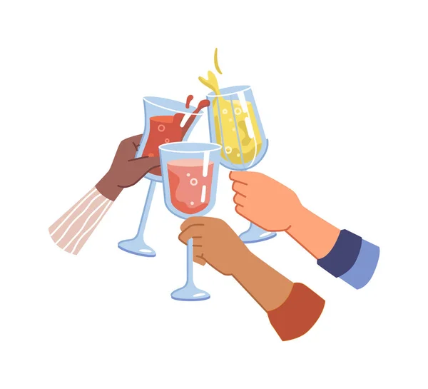 Cheers hands with red and white wine celebration — Stockvector