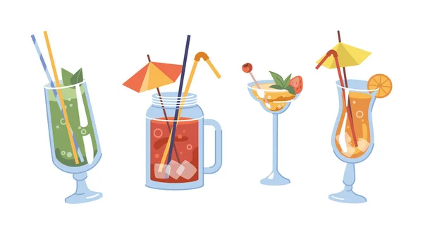Cocktail con cannucce decorative, bevanda alcolica — Vettoriale Stock