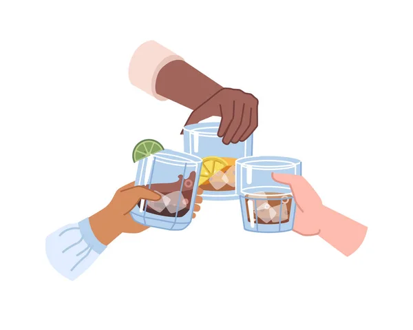 Salute mani tenendo bevande forti in bicchieri — Vettoriale Stock