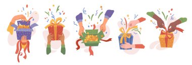 Hediyeleri açmak ya da açmak, hediyeli eller.