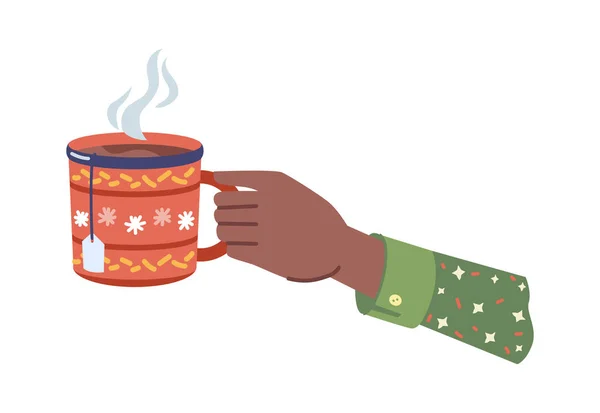 Boisson savoureuse dans une tasse, mains tenant tasse de thé — Image vectorielle