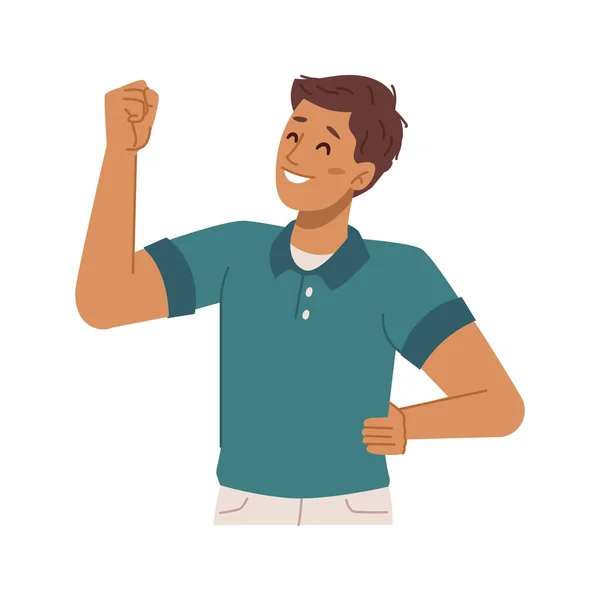 Ragazzo preadolescente che gesticola mostrando muscoli sul braccio — Vettoriale Stock