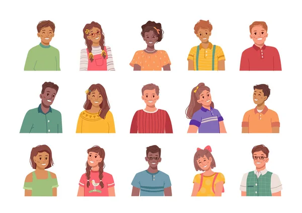 Dětská sada avatarů, portréty usměvavých dětí — Stockový vektor