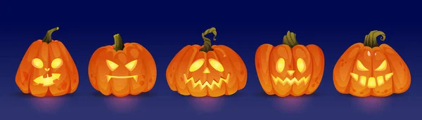 Glowing halloween pumpkin characters evil and good — Stock Vector