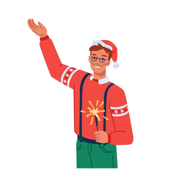 Man dancing on christmas or new year party vector — Vettoriale Stock