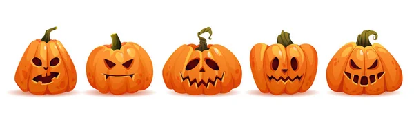 Halloween pumpkins evil and good emotions set — Stock Vector