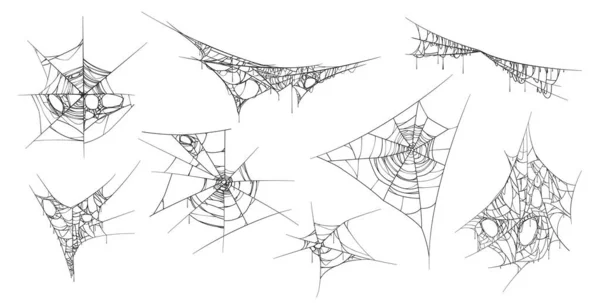 Halloween spider web set, spooky tangled cobweb — Stock Vector