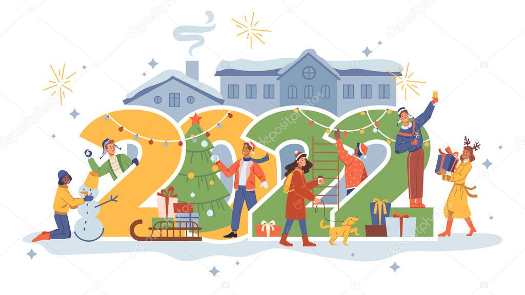 2022 New Year people having fun on Christmas eve