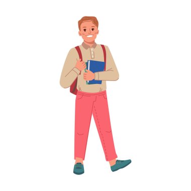 Sırt çantalı ve kitaplı okul çocuğu.