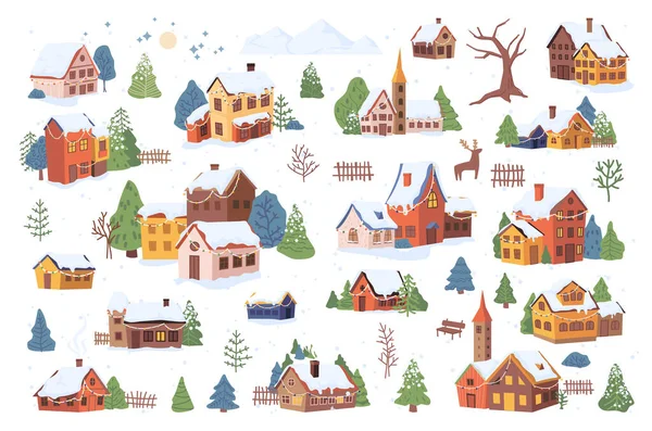 Winter kerst landschap elementen cartoon set — Stockvector