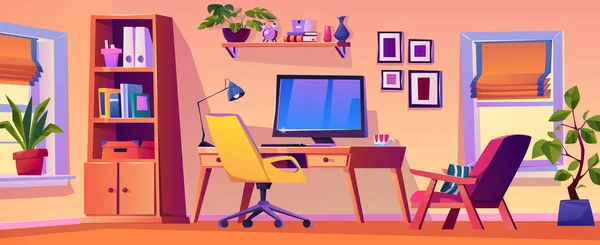 Home Office, Arbeitsplatz mit Möbeln und Gadget — Stockvektor