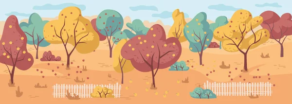 Huerto de otoño, manzanos frutales, jardín de otoño — Vector de stock