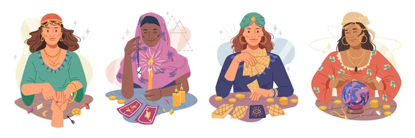 Soothsayer adivinos místicos brujas conjunto de mujeres — Vector de stock