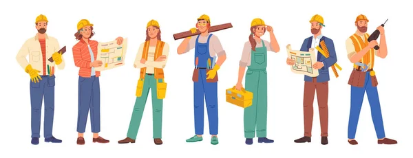 Constructeur et architecte, ensemble de travailleurs de la construction — Image vectorielle