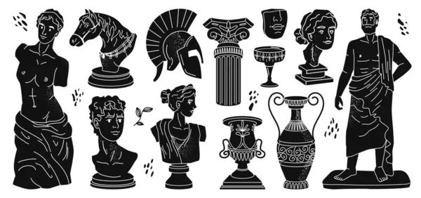 Estatuas antiguas, esculturas, iconos de tradición griega — Vector de stock