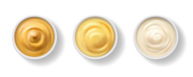 Bulaşık ve yemek için çeşnili kase ve sos. Lezzetli hardal ve sarımsak aromalı, mayonez ya da salatalar için baharatlı lezzetli sos ikonu. Atıştırmalık ekle