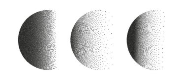 Kum tanecikli noktalı küreler. Vektör daireleri ses bastırıcılar. Soyut parazit çemberleri. Yuvarlak şekilli elementler, dairesel ve dairesel geçiş. Grunge noktaları yüzeye uygulanır