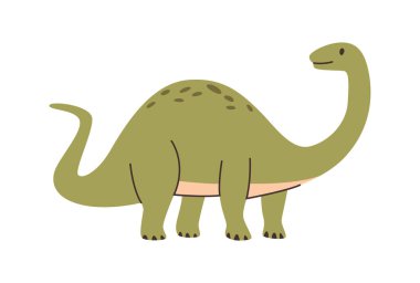 Uzun kuyruklu ve boyunlu bir dinozor. Vektör tarih öncesi hayvanı Jurasik dönemden, eski çağ vahşi yaşam ve hayvan kişiliklerinden ayırdı. Soyu tükenme ve evrim, oyun tasarımı için devasa yeşil canavar