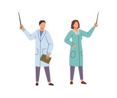 Doktor önlüğü giymiş, elinde ipuçları ve hasta analizi sonuçları var. Vektör, doktorları ya da pratisyen hekimleri işte ya da üniversitede, hastanede ya da klinikte izole ediyor. Tedavi ve sağlık hizmetleri