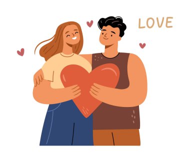 Aşk ve bağlılık, kalbi, yakınlığı ve sadakati olan izole bir erkek ve kadın. Düz tarzda taşıyıcı, erkek ve kadın karakterler, mutlu kişilikler. Halkın yaşam biçimleri ve öncelikleri