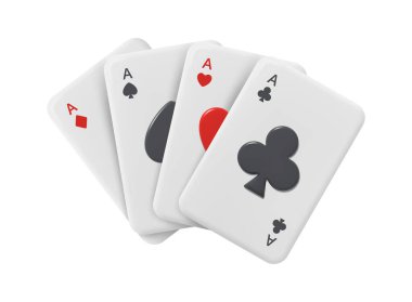 Fransız süitiyle kağıt oynamak. Maça ve kupa ası, elmas ve sinek 3 boyutlu vektör. Başarılı oyun, kumarhanede kaybetmek, kazanma şansı, kumar işi. Blackjack ya da poker oyunu