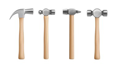 Vurmak, vurmak ya da sürmek için el aletleri. Çekiçlerden oluşan gerçekçi bir koleksiyon, tamir ve onarım için tokmaklar. İnşaat, marangozluk ve metal çalışma araçları ayarlandı