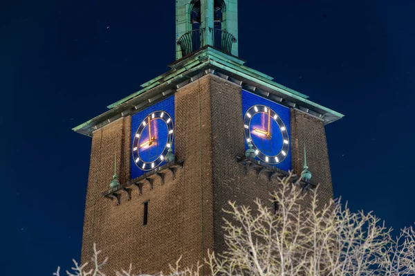 Relógio Prefeitura Enschede Holanda Ponto Horas Horário Toque Recolher Nos — Fotografia de Stock