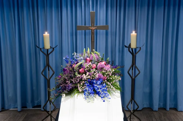 Coffin in mortuary — Stock Photo, Image