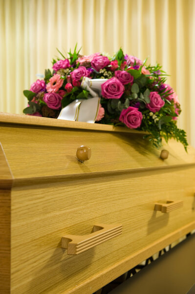 Coffin in morgue