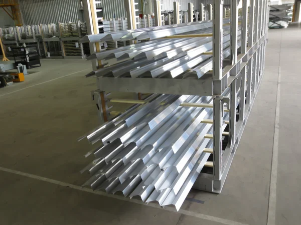 Aluminum lines stock rack in a factory. — Stock Photo, Image