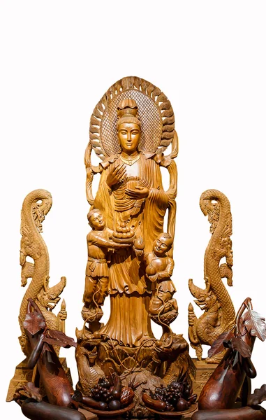 Guan Yin houtsnijwerk — Stockfoto