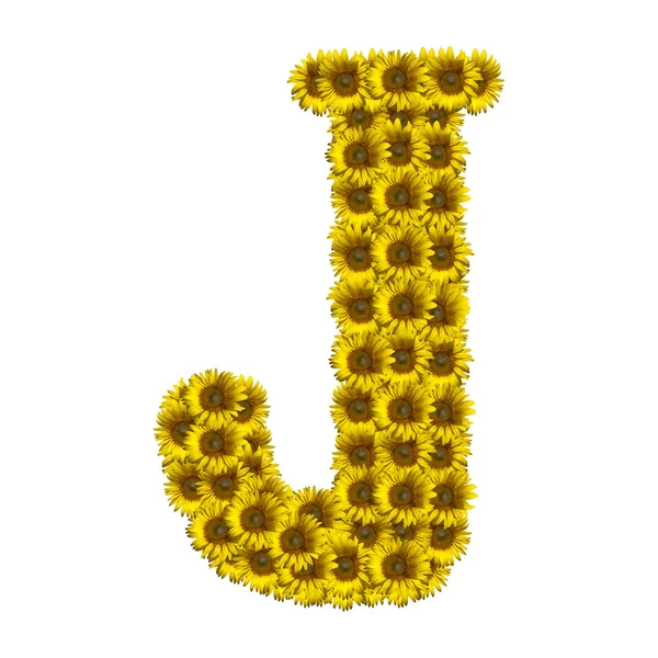 Ayçiçeği alfabe J izole — Stok fotoğraf