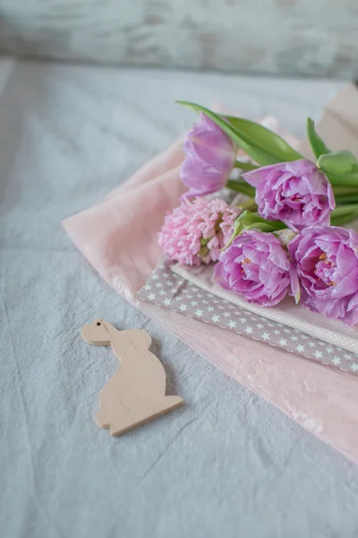 Buds of tulips and bunny — Stock Photo, Image