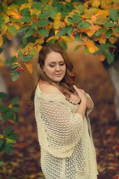 秋天森林里的女人 — 图库照片