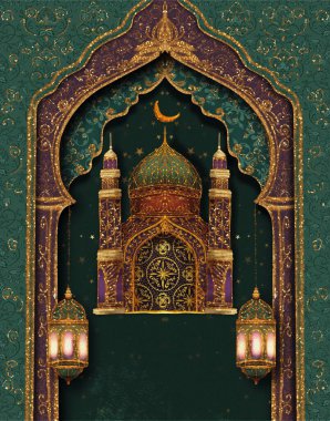 Zarif Kurban Bayramı İslami Geometrik Şablon Altın Aksanlı Müslüman Tatil Tasarımı