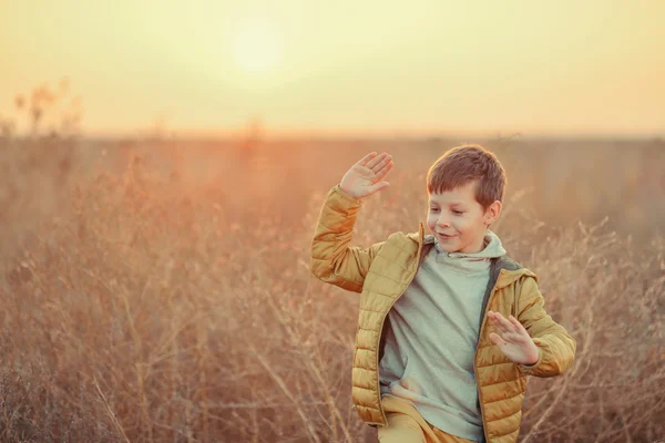 秋のフィールドで少年 — ストック写真