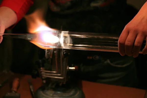 Glassblower Working Glass Tube — Stock Photo, Image