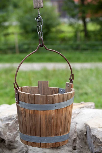 Wooden bucket of an antique draw well