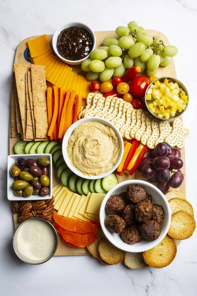 Vegan Vegetarian Charcuterie Boards Assorted Cheeses Meats Appetizers View Table — Stock Photo, Image