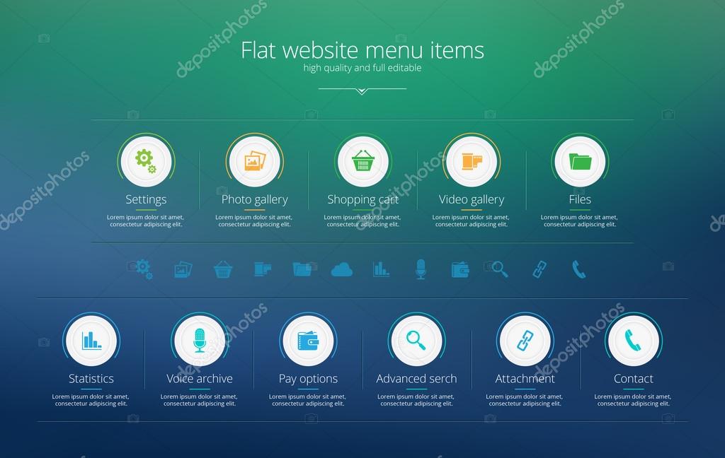 Flat web design menu template with solid colors Stock Vector Image by Flat web design menu template with solid colors Stock Vector Image by