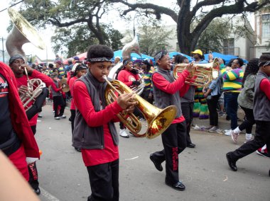 New Orleans, Louisiana, ABD - 25 Şubat 2020: İnsanlar ana geçit törenlerinden biri olan geleneksel Zulu geçit töreninde Mardi Gras 'yı kutluyor.