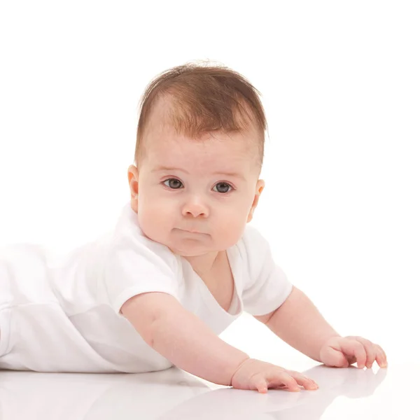 Bebê Bonito Isolado Fundo Branco Feliz Infância Feche Retrato Bebê — Fotografia de Stock