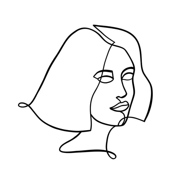 Portrait féminin avec cheveux dessinés en une ligne continue. — Image vectorielle